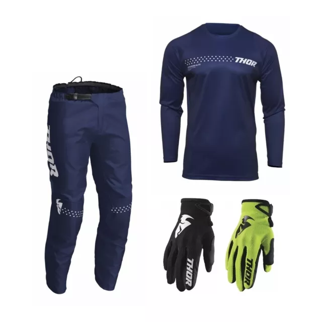 Motocross Set Thor Sector Minimal Kit MX Pantaloni Con Camicia, Cross Maglia Blu