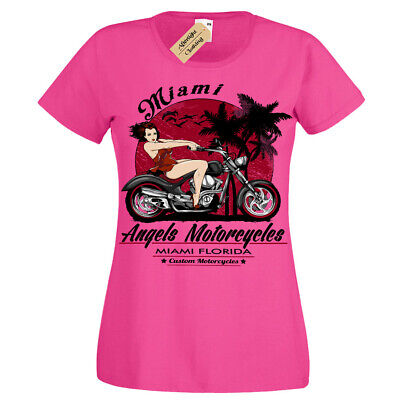 Angels Motorcycles T-Shirt pinup Biker motorcycle sexy miami Womens Ladies