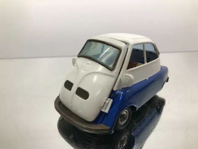 BANDAI JAPAN BMW ISETTA TIN TOY - FRICTION -BLUE L16.0cm- POOR FIXER UPPER - 337