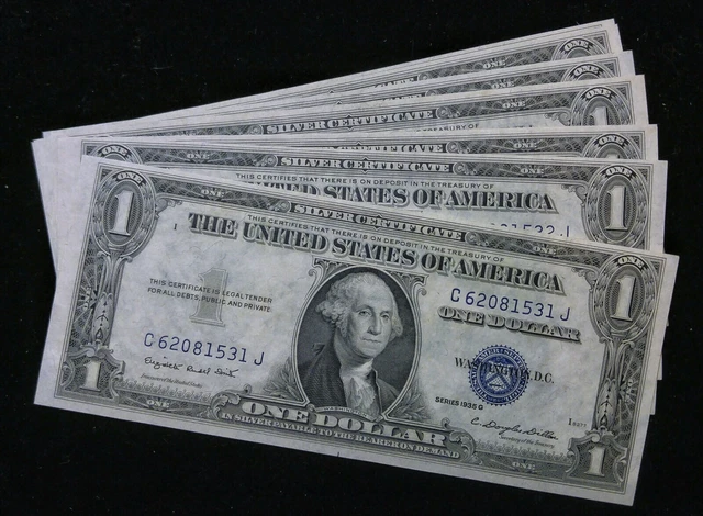 1935 - G Silver Certificate No Motto Consecutive Serial Crisp GEM BU  (10 Notes)