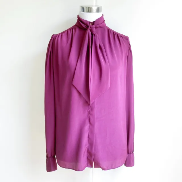 St. John Vintage 80s Blouse sz 6 Neck Ties Fuchsia Purple Silky Soft