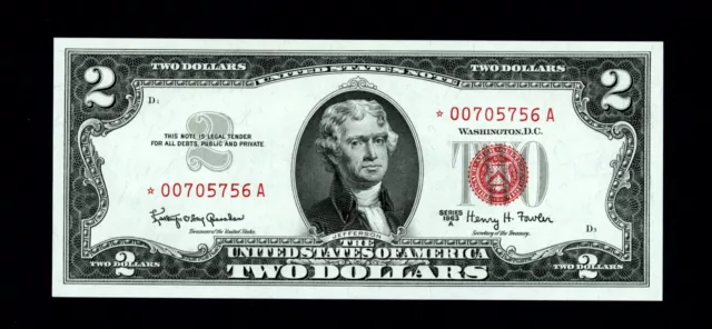 1963A $2 two dollar bill RED SEAL STAR NOTE UNCIRCULATED EXCEPTIONAL GEM !