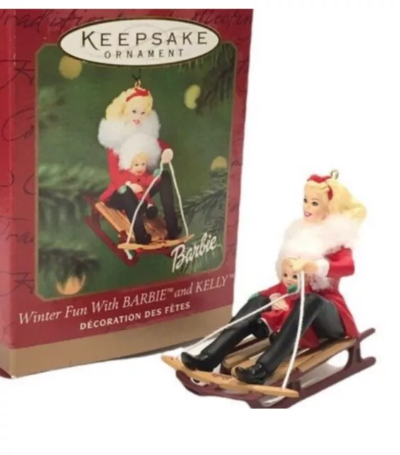 2000 HALLMARK BARBIE KEEPSAKE ORNAMENT -  Fun with Barbie & Kelly Winter Fun