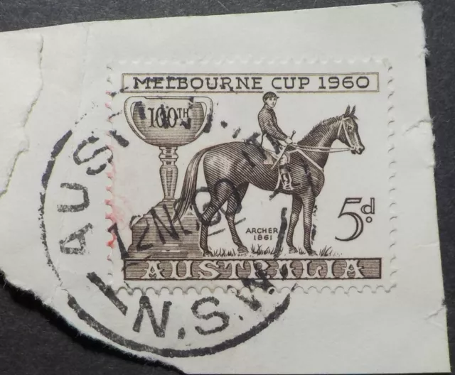 1960 Austinmer.NSW. Postmark on piece.5d Melbourne Cup(LotE424p)Free Postage