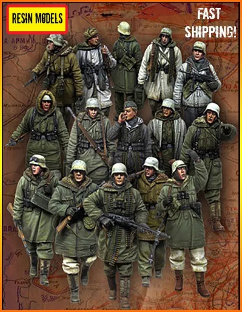 1/35 Resin Figure Model Kit 15pcs Winter German Soldiers Infantry WWII Unpainted