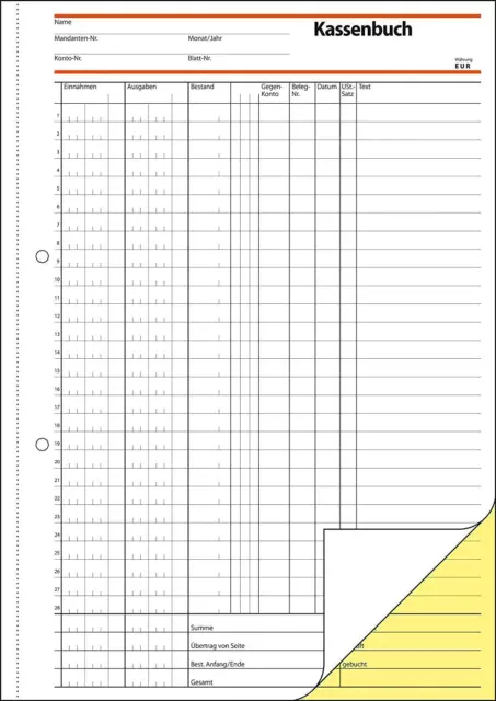 sigel Formularbuch "Kassenbuch für EDV Erfassung" selbstdurchschreibend A4 2 x 4