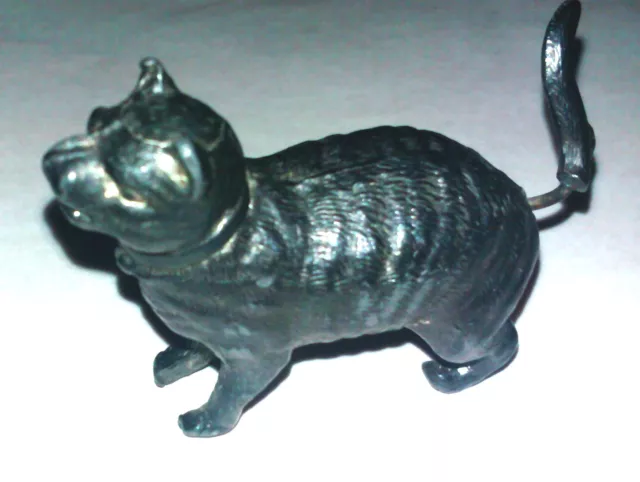 rare ANTIQUE figural~ BRONZE BLACK CAT tape measure~NOVELTY wind up,c1800's