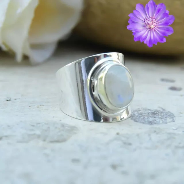 Rainbow Moonstone Gemstone 925 Sterling Silver Ring Handmade Jewelry For Women