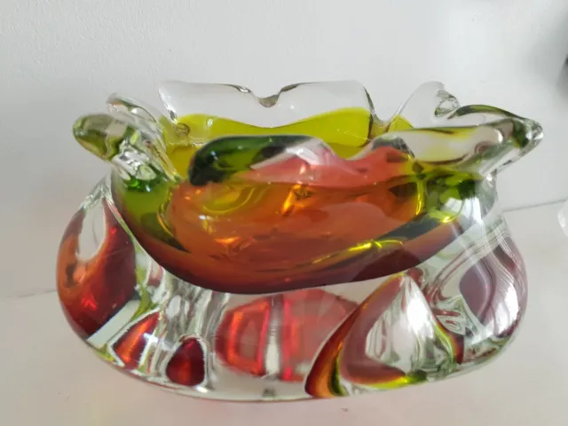 Chribska Czech Green Yellow & Orange Glass Bowl by Josef Hospodka 3
