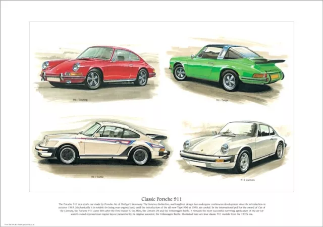 CLASSIC PORSCHE 911  Fine Art Print A3 size - Touring Targa Turbo Carrera images