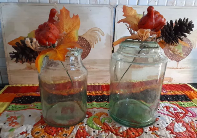 2 Victorian Aqua Fruit Preserve Jars.
