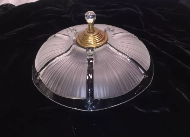 VINTAGE 12 5/8th inch Art Deco Clear Frosted Glass Ceiling Light Shade Fixture