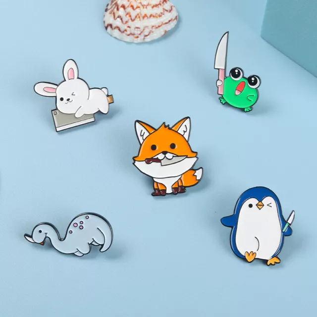 Bonito Fox Pingüino Broche Pin de Solapa Cartoon Animal Esmalte Pins Regalo "