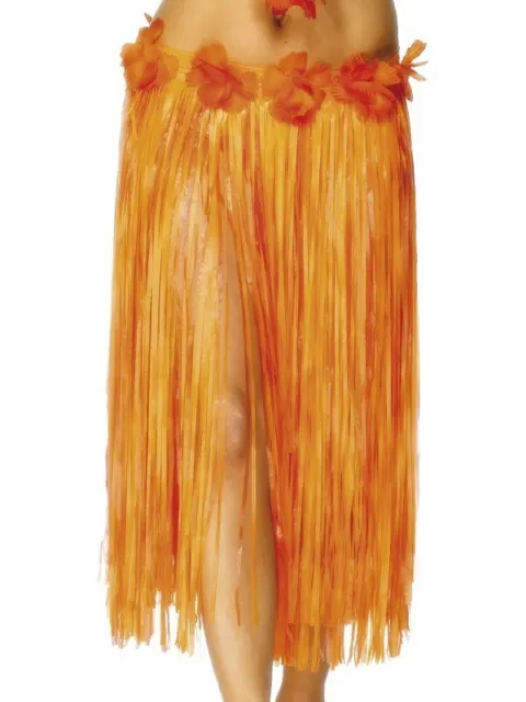 Hawaiian Fancy Dress Hula Skirt Grass skirt with Flowers Orange by Smiffys