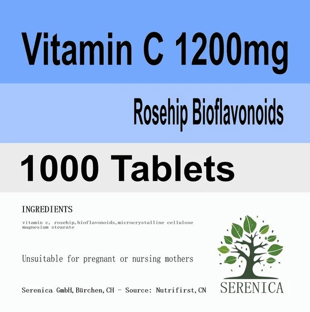 Vitamin C 1200mg Rosehip & Bioflavonoids x 1000 Tablets