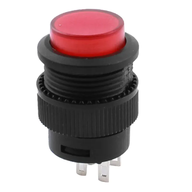 Red Light 4Pin Black Momentary Push button Switch SPST AC250V 3A