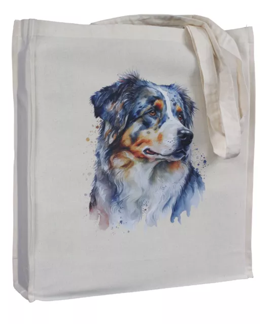 Australian Shepherd Dog Cotton Bag Gusset & Long Handles 'Splash' Design