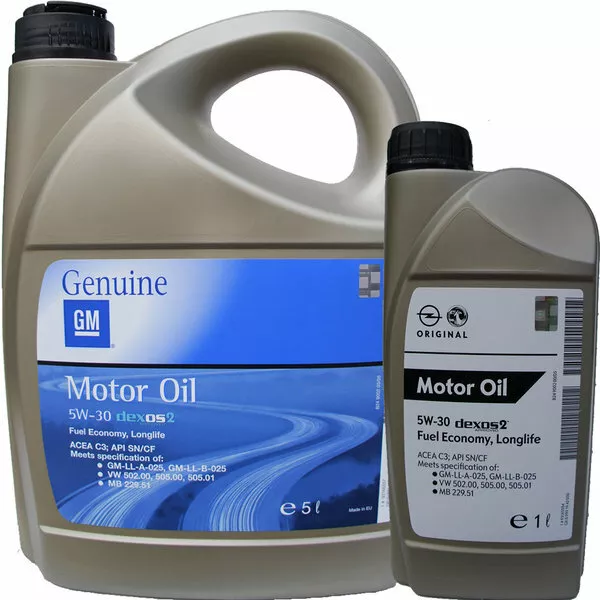 6 Litri  Olio Motore Originale Opel Gm 5W30 Dexos2  Per Motori Benzina E Diesel