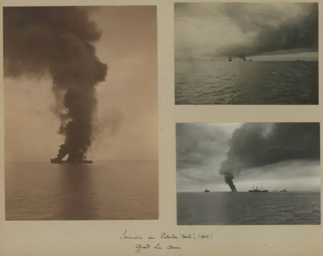 Incendie du Pétrolier " Mérite ". Grand Lac Amer. Bateau. Égypte. 10 photos 1902