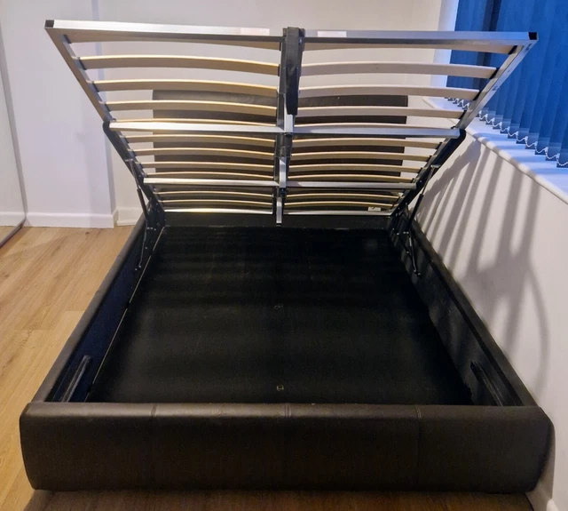 OTTOMAN LIFTUP STORAGE Bed Frame King Size Brown Faux Leather £80.28