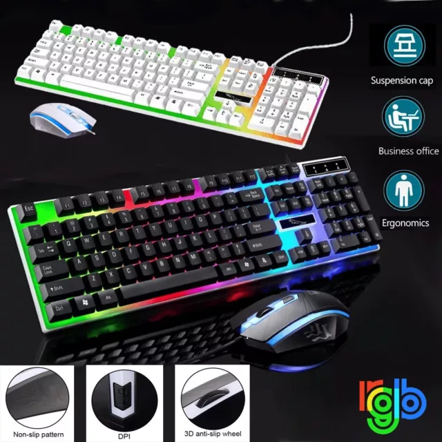 RGB Gaming Keyboard Mouse Set DPI Mouse LED Wired USB For PC Laptop PS4 Xbox One