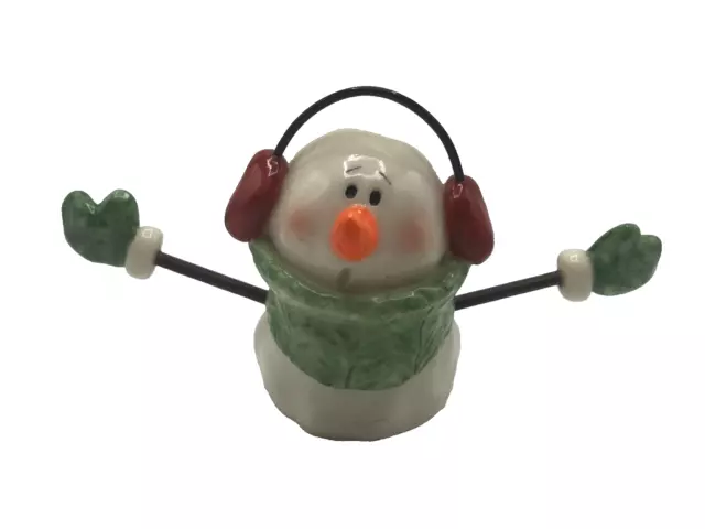 Nancye Williams 2002 Large Splat Snowman Red Ear Muffs NW2607 Handpainted Glaze