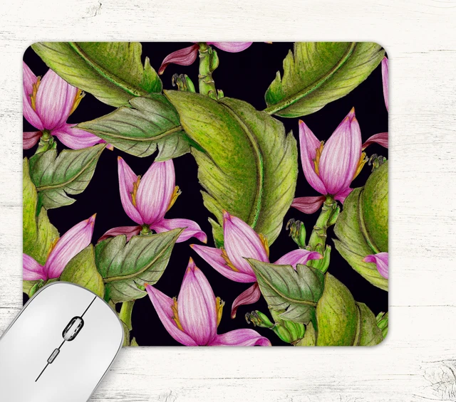 Tropical Flowers & Leaves Print Mouse Pad Mat Non Fading Non Slip Neoprene