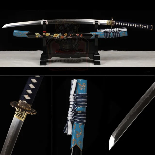 Japanese Samurai Katana Choji Hamon Clay Tempered L6 Steel Blade Full Tang Sword