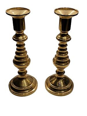 vintage solid brass candlesticks Harvin embellished with real emeralds beehive
