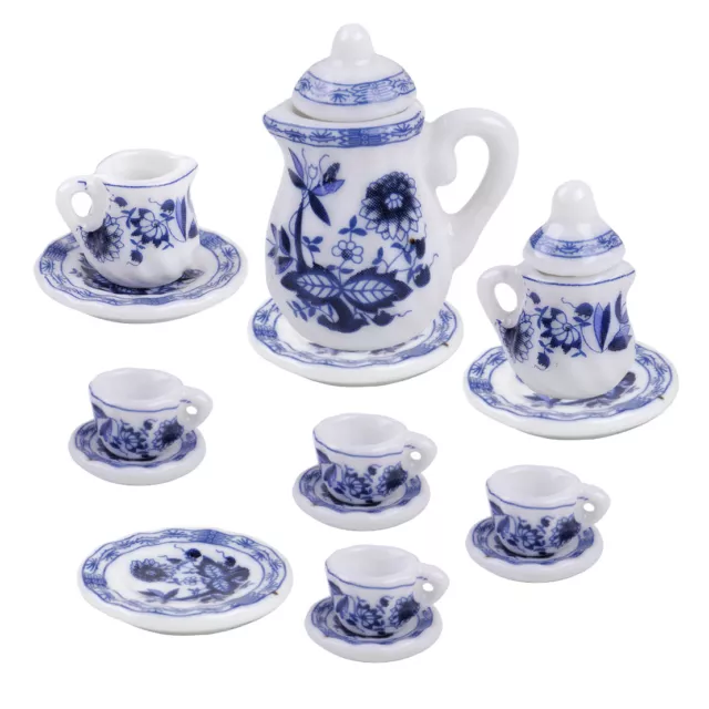 1/12th Scale Dolls House 15 Piece Tea Sets Chinese Style Ceramic Blue Flower