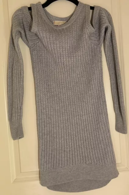 Michael Kors Womens Sweater Size M Wool Blend Cold Shoulder Light Gray Crew Neck