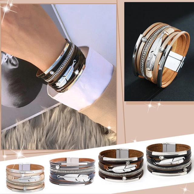 Brazaletes adecuados para puños de cuero juego pulsera envolvente multicapa