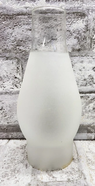 Vtg Frosted Glass Oil Hurricane Lamp Chimney Globe Shade 8" Tall 2.5" Base