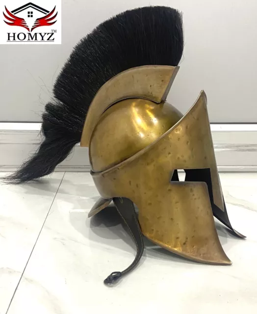 Medieval Armour King Leonidas Greek Spartan 300 Roman Antique Helmet Black Plume