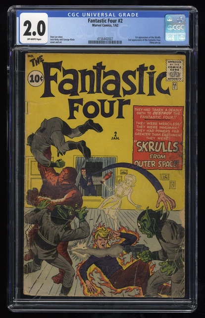 Fantastic Four #2 CGC GD 2.0 Off White 1st Appearance Skrulls! Marvel 1962