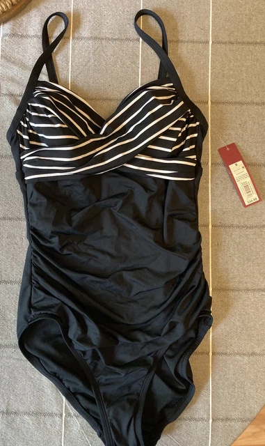 Merona  One Piece Black /White Stripe Bathing Swim Suit Size Small