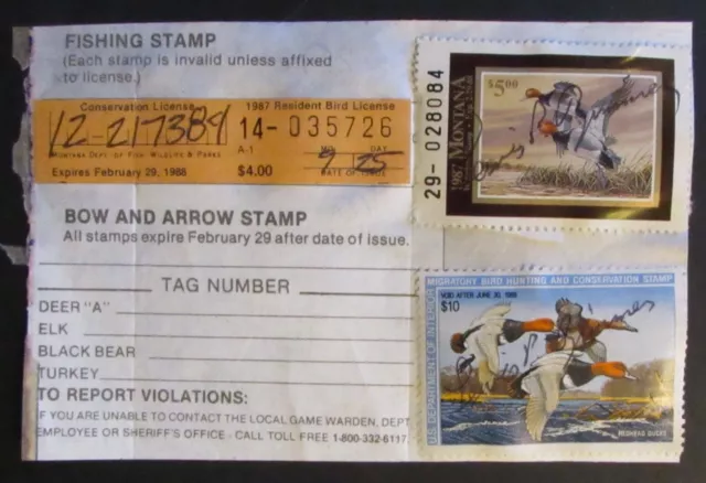 RW54 - 1987 Federal Duck Stamp on Montana Hunting License