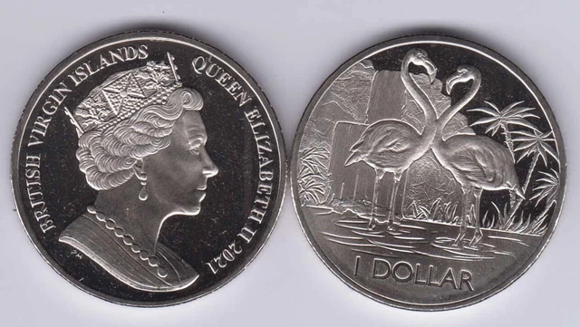 BRITISH VIRGIN ISLANDS $1 2021 Cu Ni Crown, Flamingoes