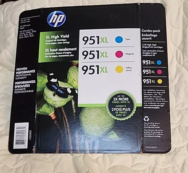 HP 951XL High Yield 3 Pack Ink Cartridges Exp 3/2018 OEM Cyan Magenta Yellow