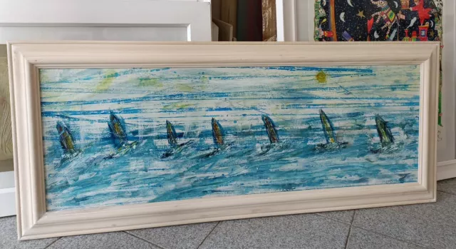 BATTISTA GIANNI tempera quadro + cornice barche a vela quadro marina grecoarte