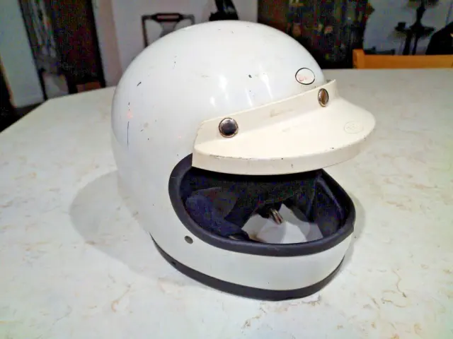 Early 1970's Bell Star 120 Motorcycle Helmet With Visor. Size 7.5.White.