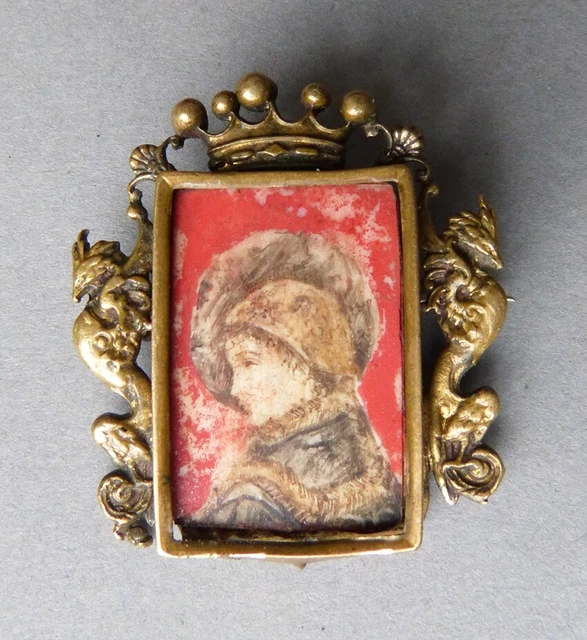 Broche Miniature En Argent - Peinture Incrustée De Marquises, Signée David, Occasion