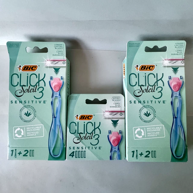 BIC Click 3 Soleil Sensitive con 2 rasoi e 8 ricariche da donna rasoi monouso