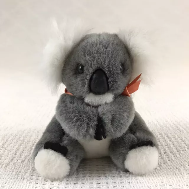 small koala bear plush with orange ribbon bow hard eyes and nose felt fingers