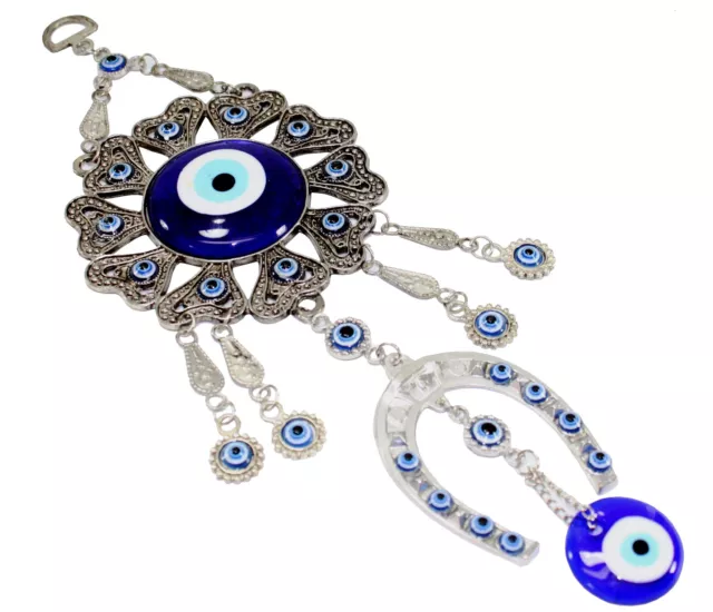 Turkish Blue Evil Eyes Nazar Large Horseshoe Amulet Wall Hanging Decor Blessing