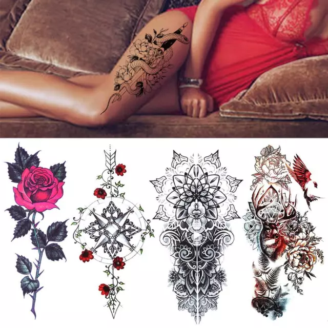 Hágalo usted mismo Impermeable Tatuaje Temporal Serpiente León Flor Rosa 3D Tatuajes