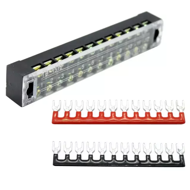 600V 15A 12 Positions Dual Rows Covered Barrier Screw Terminal Block Strip