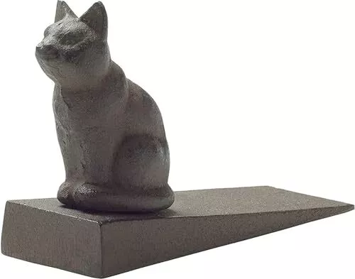 Vintage Cast Iron Cat Door Stop Wedge by | Lovely Decorative Finish, Padded A...