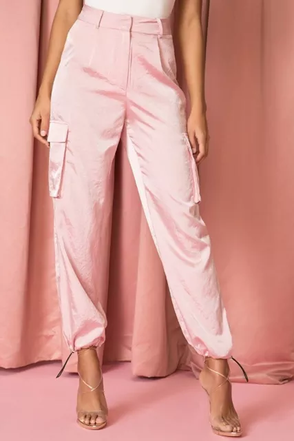 Superdown x Draya Michele Pink Satin Seleste Drawstring Jogger Pant Size L