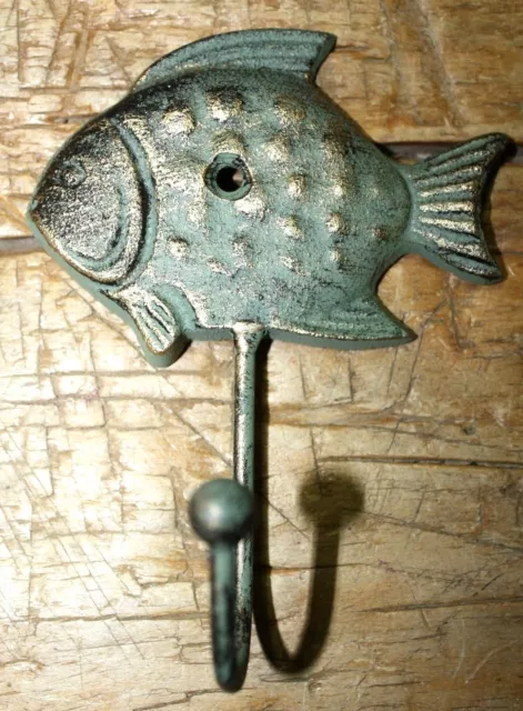1 Cast Iron Antique Style SUN FISH Coat Hooks Hat Hook Rack Towel Nautical Beach